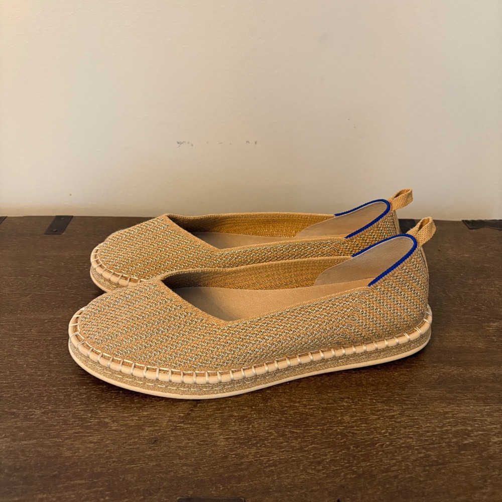 Rothys The Espadrille Golden Metallic Sand Knit Flats Womens 10 Lightweight